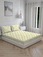 Akira 2 225 TC Chief Value Cotton Super Fine Yellow Colored Floral Print King Bed Sheet Set