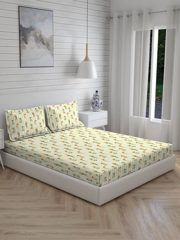 Akira 2 225 TC Chief Value Cotton Super Fine Yellow Colored Floral Print King Bed Sheet Set