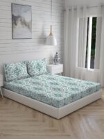 Akira 2 225 TC Chief Value Cotton Super Fine Green Colored Ethnic Print Double Bed Sheet Set