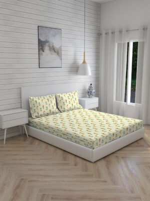 Akira 2 225 TC Chief Value Cotton Super Fine Yellow Colored Floral Print Double Bed Sheet Set