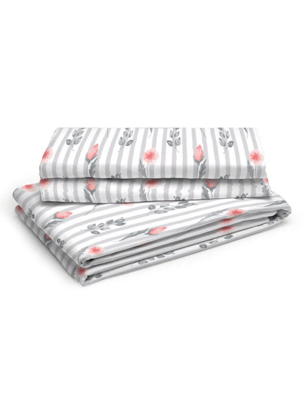 Akira 2 225 TC Chief Value Cotton Super Fine White/Grey Colored Floral Print Double Bed Sheet Set