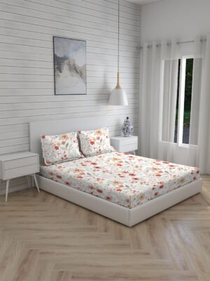 Akira 2 225 TC Chief Value Cotton Super Fine Multi Colored Floral Print Double Bed Sheet Set