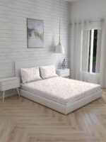 Cottage Garden-2 300 TC 100% Cotton Ultra Fine White/Pink Colored Floral Print Double Bed Sheet Set