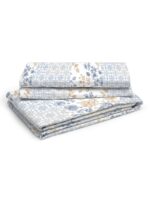 Cottage Garden-2 300 TC 100% Cotton Ultra Fine White/Blue Colored Floral Print Double Bed Sheet Set