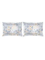 Cottage Garden-2 300 TC 100% Cotton Ultra Fine White/Blue Colored Floral Print Double Bed Sheet Set