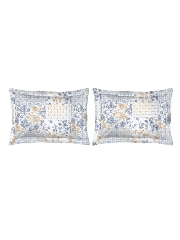 Cottage Garden-2 300 TC 100% Cotton Ultra Fine White/Blue Colored Floral Print Double Bed Sheet Set