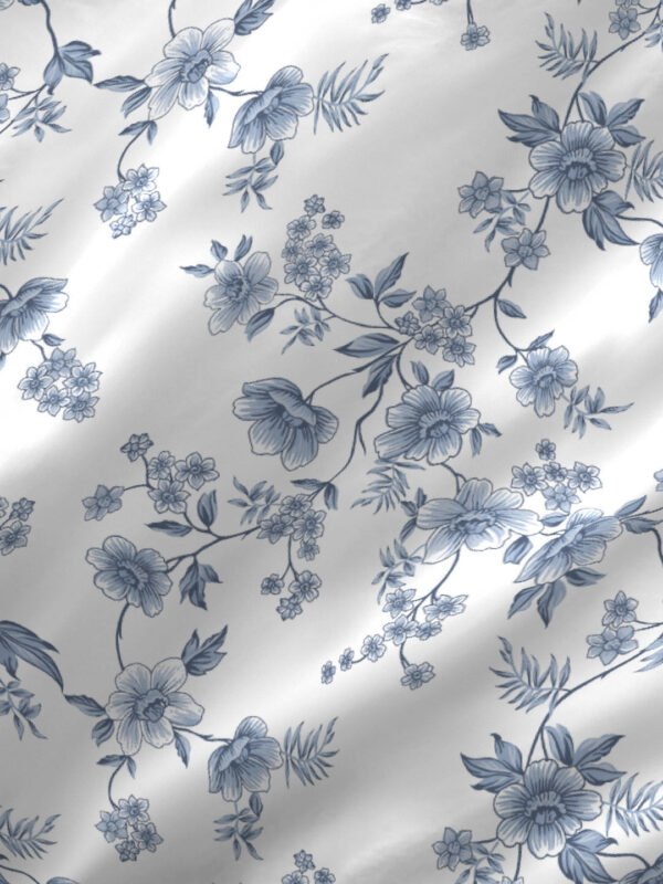 Cottage Garden-2 300 TC 100% Cotton Ultra Fine White/Blue Colored Floral Print Double Bed Sheet Set