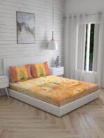 City Saga 270 TC 100% Cotton Super Fine Yellow Colored Indian Print King Bed Sheet Set