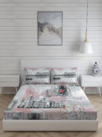 City Saga 270 TC 100% Cotton Super Fine Grey Colored Indian Print King Bed Sheet Set