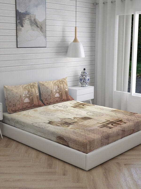 City Saga 270 TC 100% Cotton Super Fine Brown Colored Indian Print King Bed Sheet Set