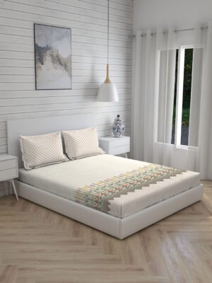Angelite 270 TC 100% Cotton Super Fine Ivory Colored Floral Print King Bed Sheet Set