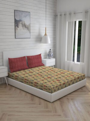 Angelite 270 TC 100% Cotton Super Fine Brown Colored Floral Print King Bed Sheet Set