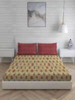 Angelite 270 TC 100% Cotton Super Fine Brown Colored Floral Print King Bed Sheet Set