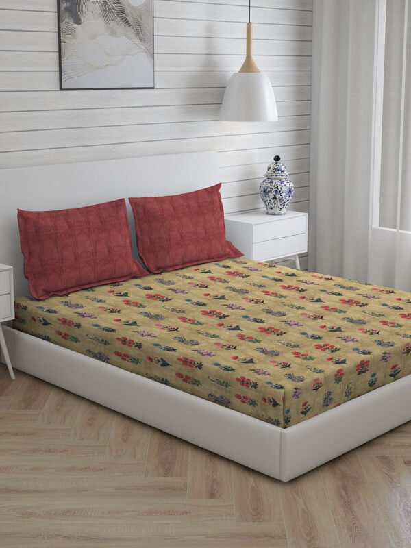 Angelite 270 TC 100% Cotton Super Fine Brown Colored Floral Print King Bed Sheet Set