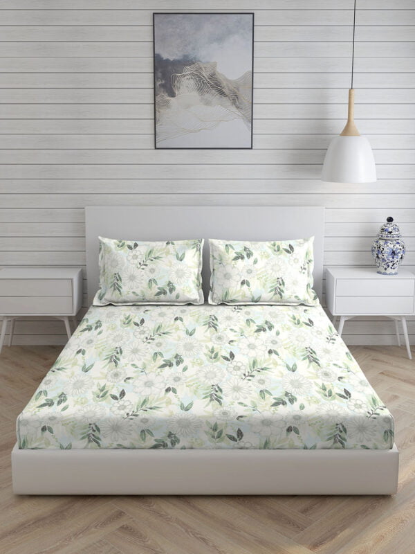 Angelite 270 TC 100% Cotton Super Fine Multi Colored Floral Print King Bed Sheet Set