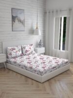 Angelite 270 TC 100% Cotton Super Fine White/Purple Colored Floral Print King Bed Sheet Set