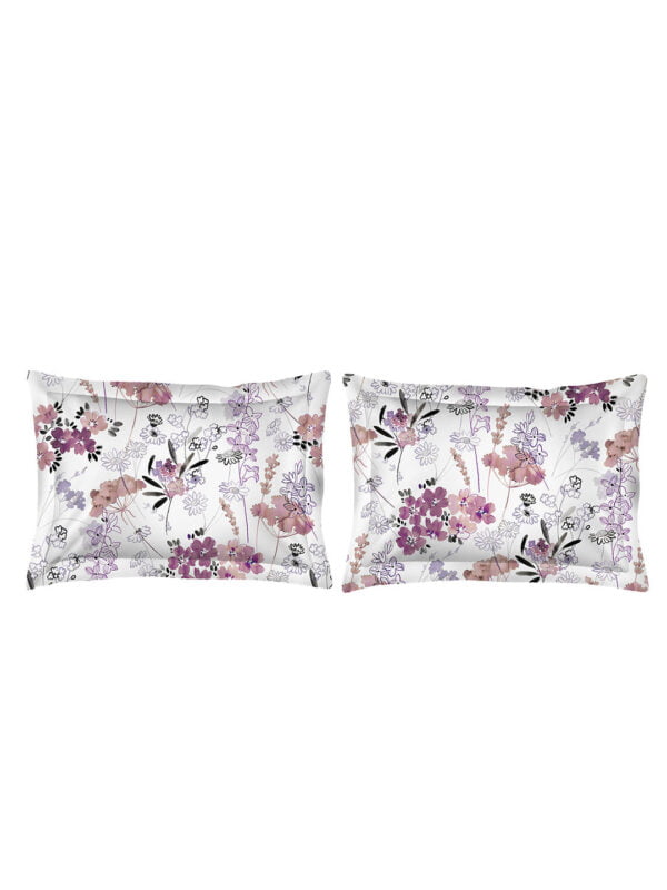 Angelite 270 TC 100% Cotton Super Fine White/Purple Colored Floral Print King Bed Sheet Set