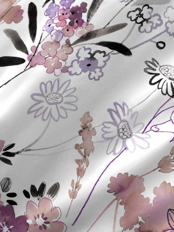 Angelite 270 TC 100% Cotton Super Fine White/Purple Colored Floral Print King Bed Sheet Set
