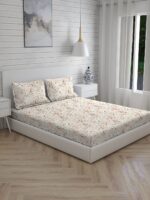 Angelite 270 TC 100% Cotton Super Fine Beige Colored Floral Print King Bed Sheet Set