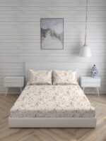 Angelite 270 TC 100% Cotton Super Fine Beige Colored Floral Print King Bed Sheet Set