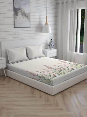 Angelite 270 TC 100% Cotton Super Fine Grey Colored Floral Print King Bed Sheet Set