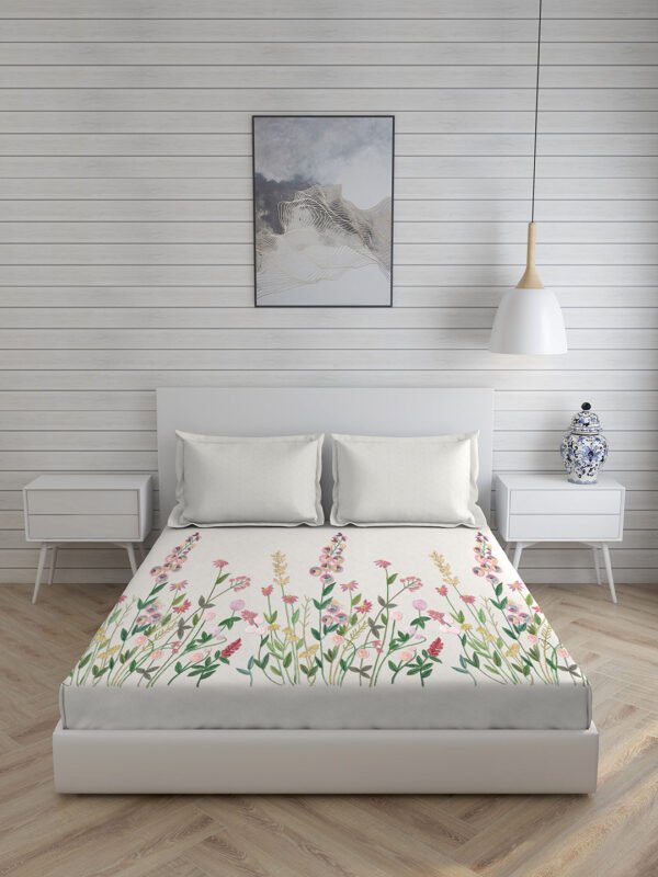 Angelite 270 TC 100% Cotton Super Fine Grey Colored Floral Print King Bed Sheet Set