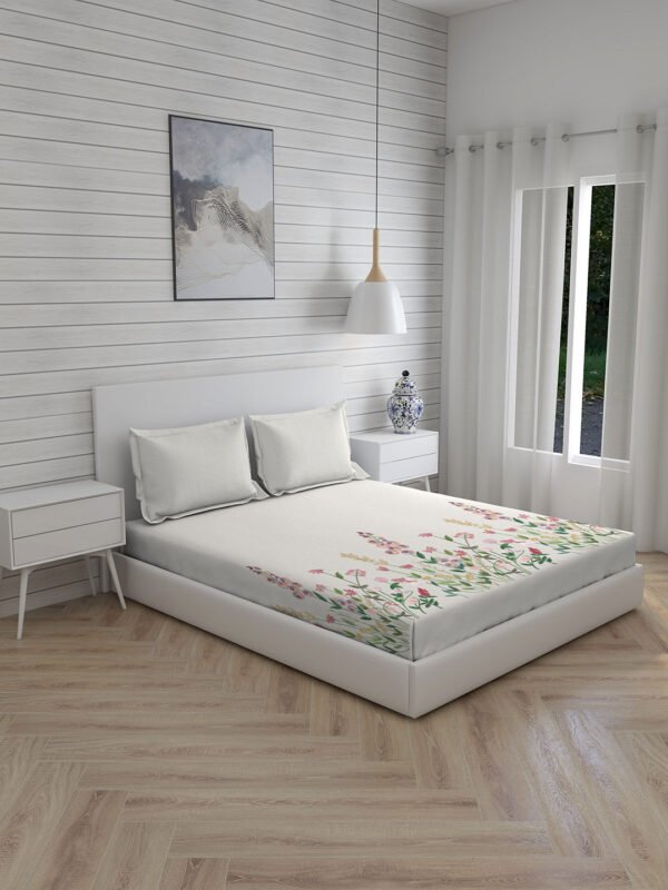 Angelite 270 TC 100% Cotton Super Fine Grey Colored Floral Print King Bed Sheet Set
