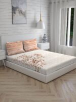 Angelite 270 TC 100% Cotton Super Fine Beige Colored Floral Print King Bed Sheet Set