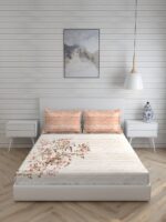 Angelite 270 TC 100% Cotton Super Fine Beige Colored Floral Print King Bed Sheet Set