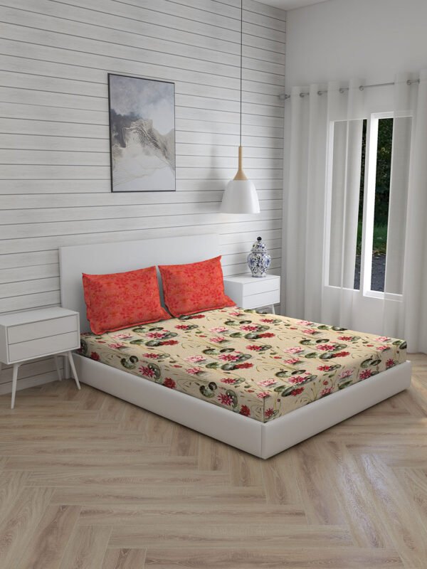 Angelite 270 TC 100% Cotton Super Fine Brown Colored Floral Print King Bed Sheet Set