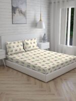Angelite 270 TC 100% Cotton Super Fine Ivory Colored Floral Print King Bed Sheet Set