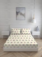 Angelite 270 TC 100% Cotton Super Fine Ivory Colored Floral Print King Bed Sheet Set