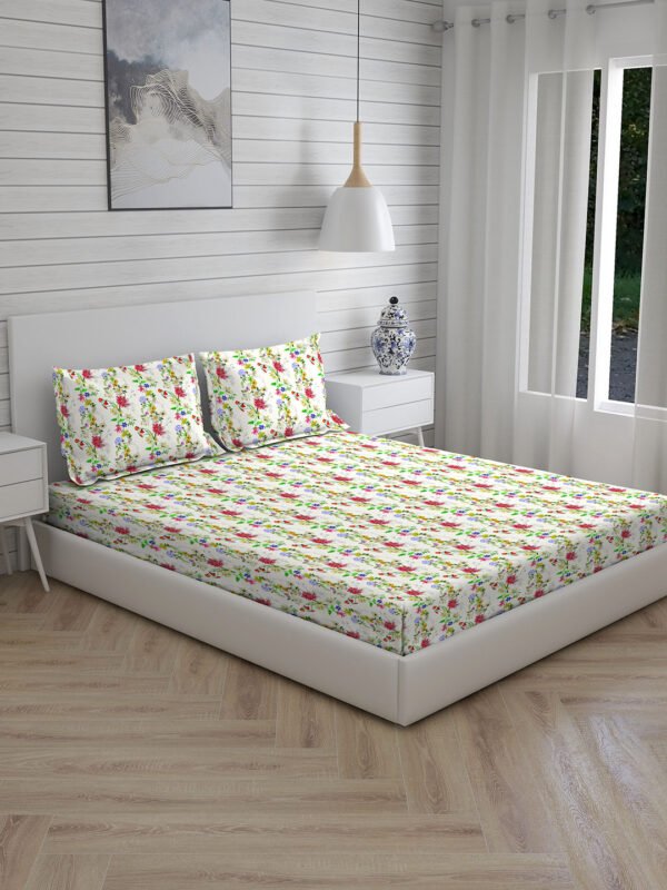 Angelite 270 TC 100% Cotton Super Fine Multi Colored Floral Print King Bed Sheet Set