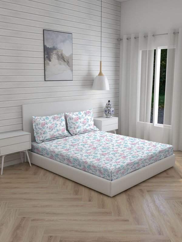 Iris Gaze-2 100% Cotton Fine Multi Colored Floral Print King Bed Sheet Set