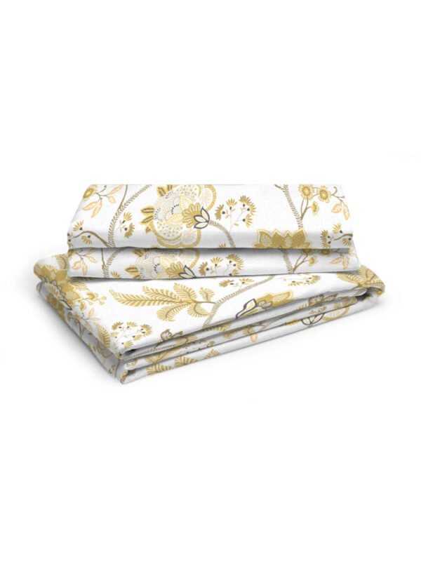 Iris Gaze-2 100% Cotton Fine White/Yellow Colored Floral Print King Bed Sheet Set