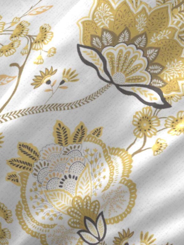Iris Gaze-2 100% Cotton Fine White/Yellow Colored Floral Print King Bed Sheet Set