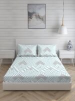 Iris Gaze-2 100% Cotton Fine Blue Colored Geometric Print King Bed Sheet Set