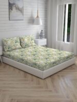 Iris Gaze-2 100% Cotton Fine Green Colored Floral Print King Bed Sheet Set