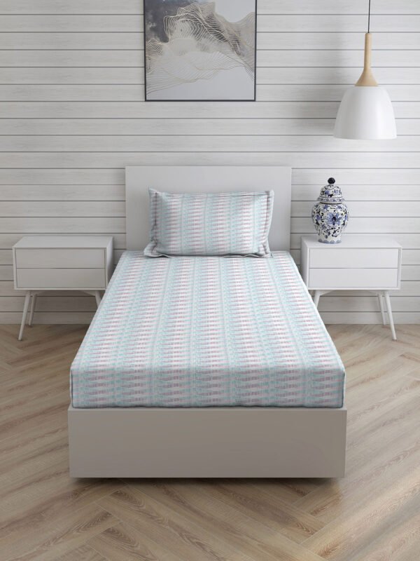 Iris Gaze-2 100% Cotton Fine Blue Colored Stripes Print Single Bed Sheet Set
