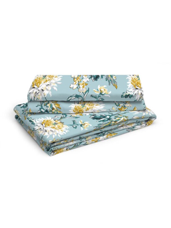Iris Gaze-2 100% Cotton Fine Blue Colored Floral Print Single Bed Sheet Set