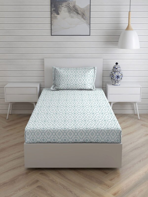Iris Gaze-2 100% Cotton Fine Blue Colored Indian Print Single Bed Sheet Set