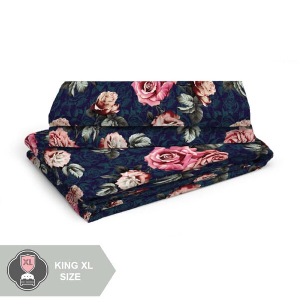 Tangelo 300 TC 100% Cotton Ultra Fine Dark Blue Colored Floral Print Super King Bed Sheet Set
