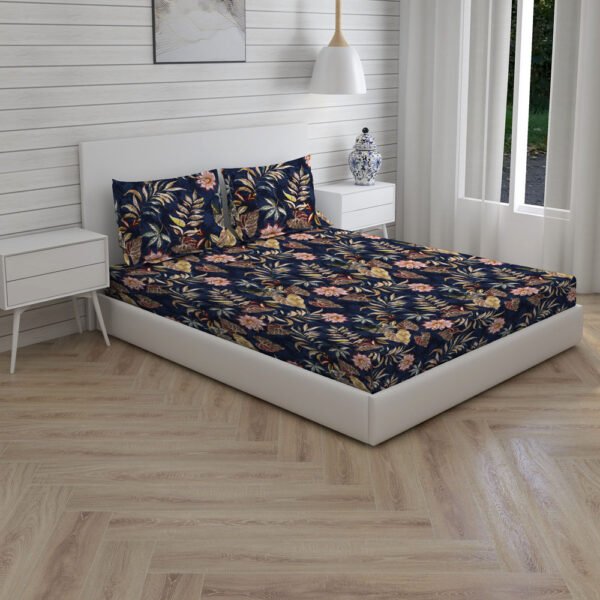 Tangelo 300 TC 100% Cotton Ultra Fine Dark Blue Colored Floral Print Super King Bed Sheet Set