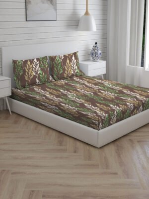 Tangelo 300 TC 100% Cotton Ultra Fine Brown Colored Floral Print Super King Bed Sheet Set