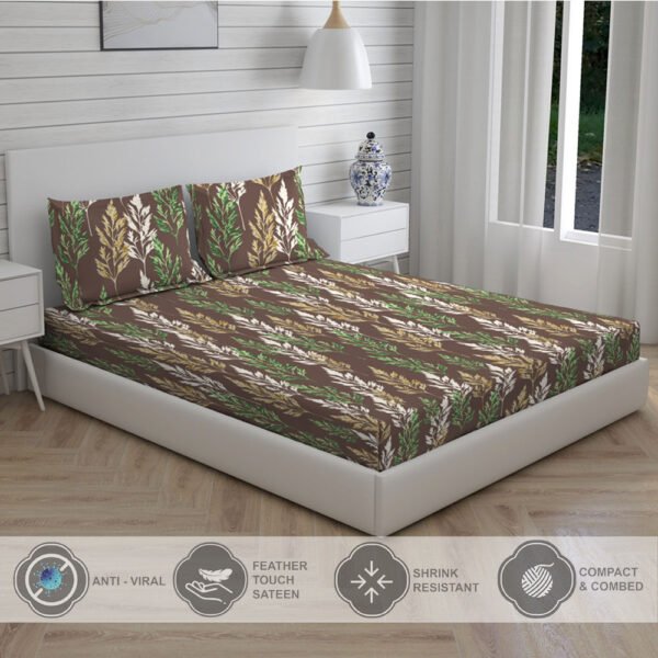 Tangelo 300 TC 100% Cotton Ultra Fine Brown Colored Floral Print Super King Bed Sheet Set