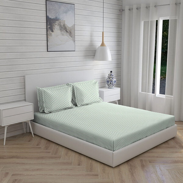 Orchid 800 TC 100% Cotton Ultra Luxurious Green Colored Interlock Print King Bed Sheet Set