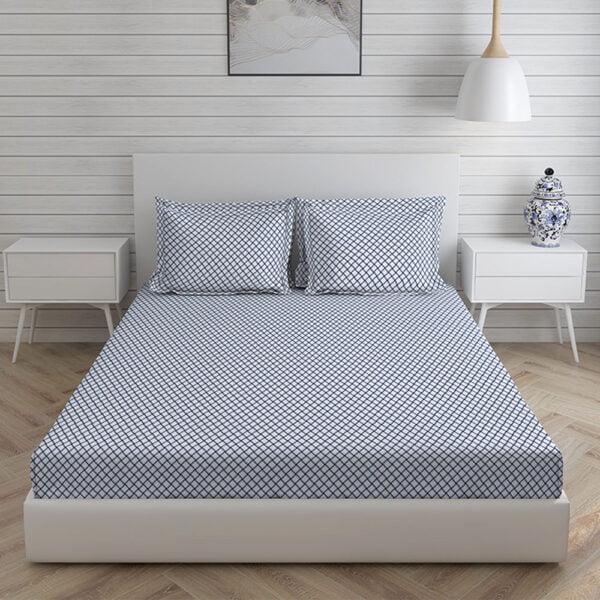 Orchid 800 TC 100% Cotton Ultra Luxurious Blue Colored Interlock Print King Bed Sheet Set