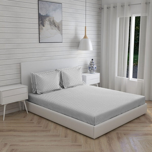 Orchid 800 TC 100% Cotton Ultra Luxurious Grey Colored Interlock Print King Bed Sheet Set
