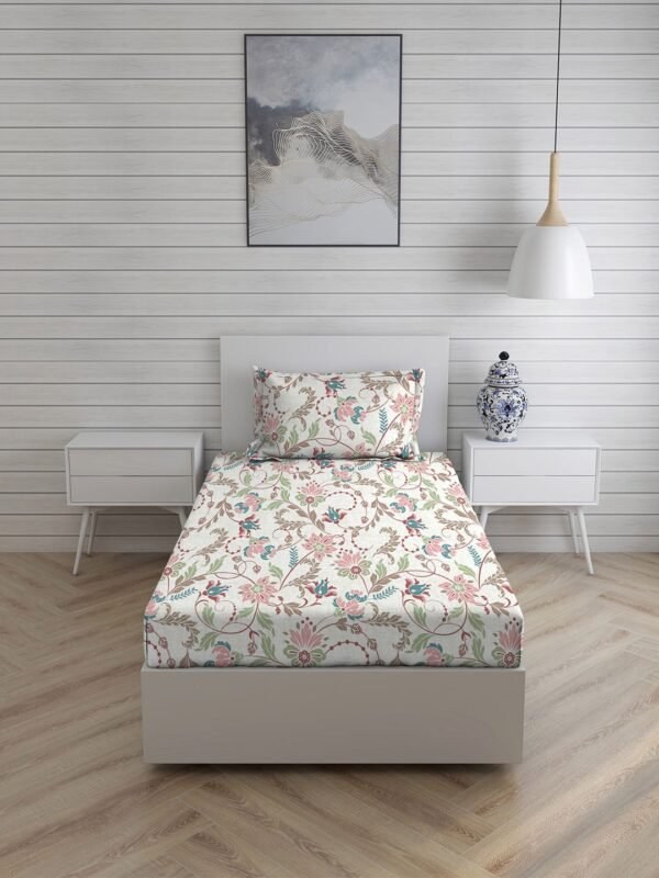 Cool Night -1 225 TC Chief Value Cotton Super Fine Red Colored Floral Print Single Bed Sheet Set