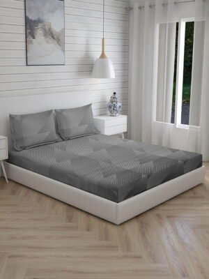 Mystic Hues 270 TC 100% Cotton Super Fine Grey Colored Geometric Print King Bed Sheet Set